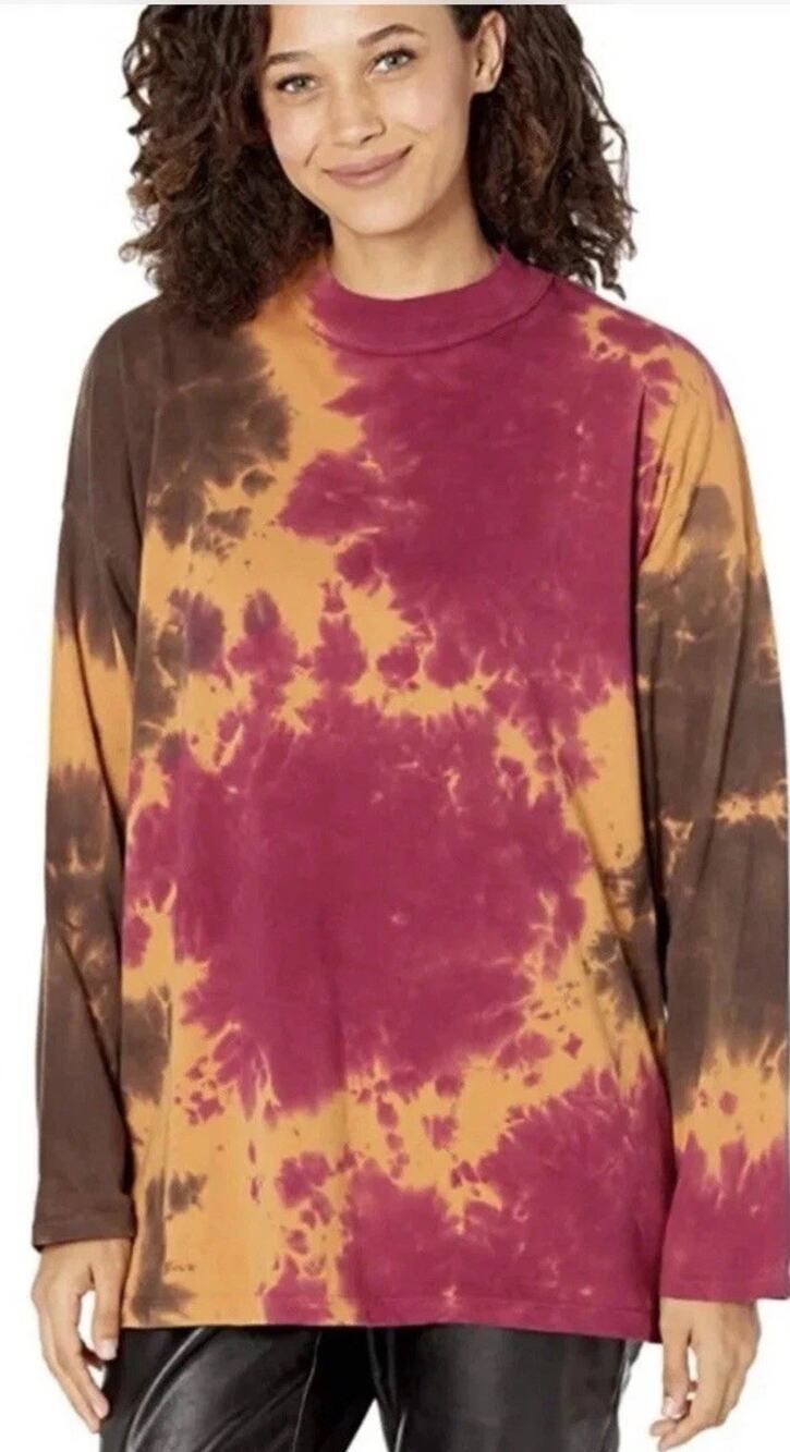 Free People French Roast Be Free Tie Dye Long Sleeve Shirt Women's S Oversized